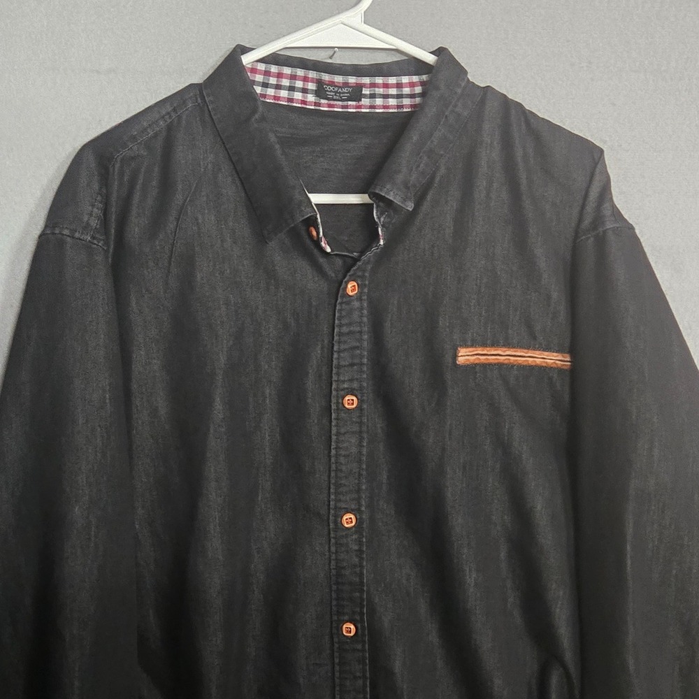 COOFANDY Men's 3XL Black Button Up Shirt Faux Leather Trim Long Sleeve